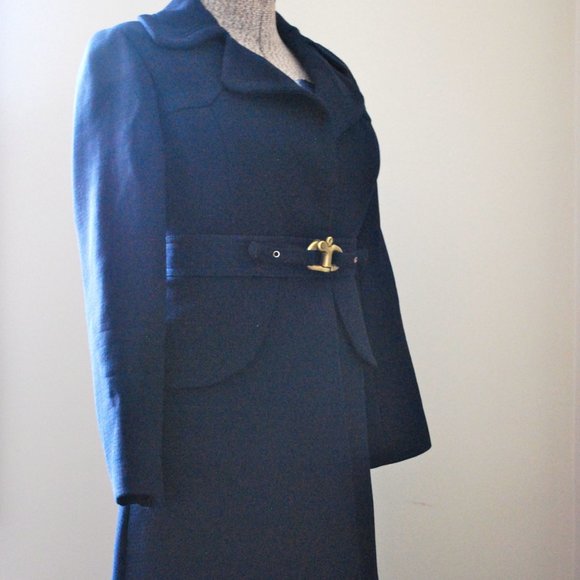 Classic Navy Trench Coat with scalloped waistline - Picture 6 of 15